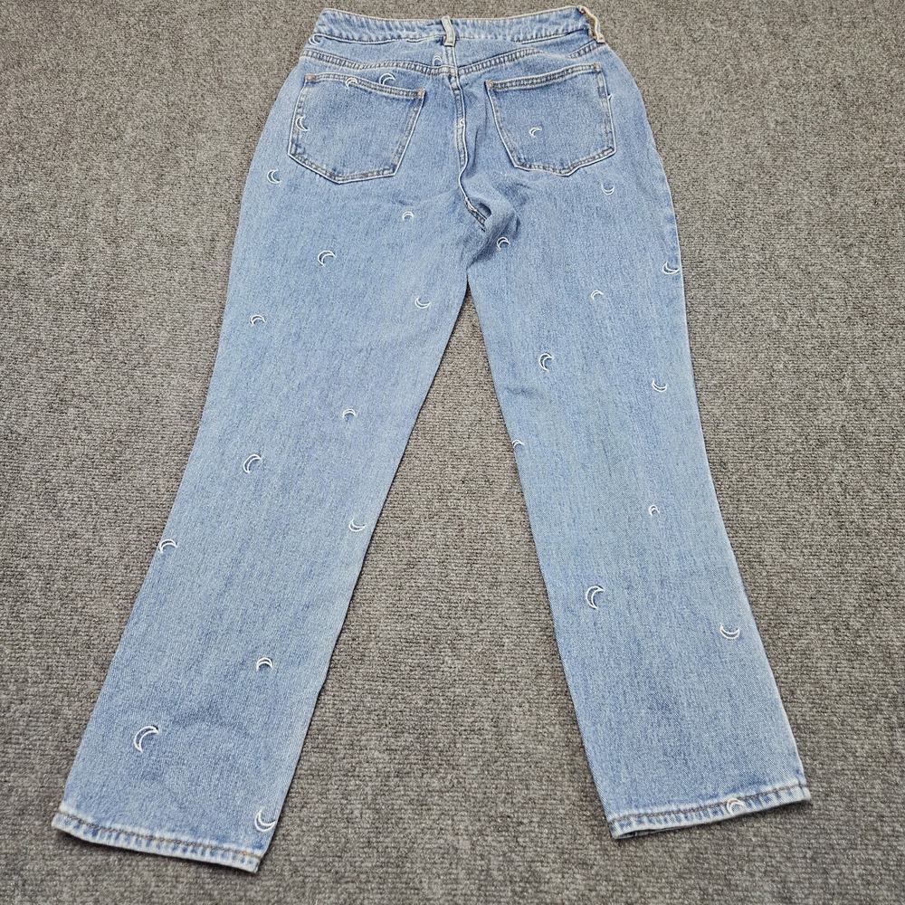 Y2K PacSun Crescent Moon AOP Jeans Sz 26 (fits 28x28) Light Wash Mom Fit Denim - Picture 3 of 9
